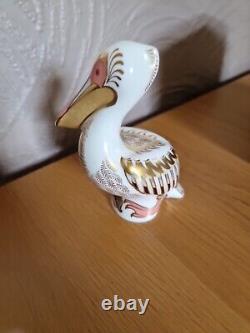 Royal Crown Derby White Pelican Paperweight Gold Stopper Mint Condition BOXED