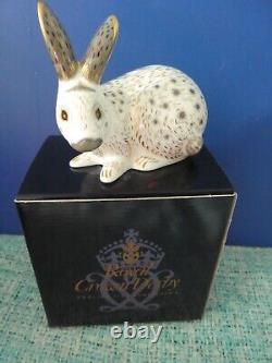 Royal Crown Derby paperweight Old English Rabbit, Grey 2008, gold stopper, boxed