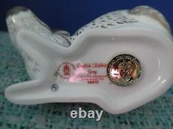 Royal Crown Derby paperweight Old English Rabbit, Grey 2008, gold stopper, boxed