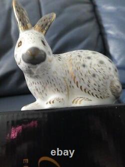 Royal Crown Derby paperweight Old English Rabbit, Grey 2008, gold stopper, boxed