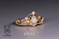Royal Crown Design Australian Solid Opal Diamond Engagement Ring 14K Yellow Gold