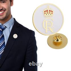 Royal Crown Lapel Pin Badge King Charles III Emblem Souvenir Gold White 30mm