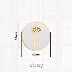 Royal Crown Lapel Pin Badge King Charles III Emblem Souvenir Gold White 30mm