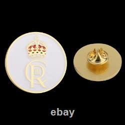 Royal Crown Lapel Pin Badge King Charles III Emblem Souvenir Gold White 30mm