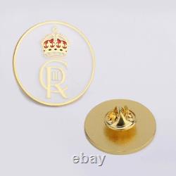 Royal Crown Lapel Pin Badge King Charles III Emblem Souvenir Gold White 30mm