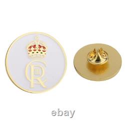 Royal Crown Lapel Pin Badge King Charles III Emblem Souvenir Gold White 30mm