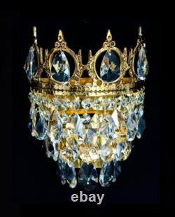Royal Crown wall light with real crystals. Illustration antique gold