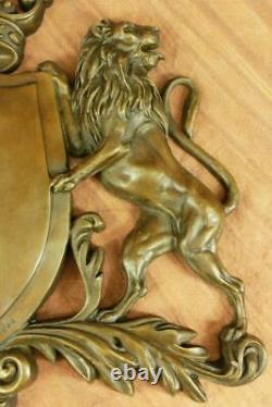 Royal Family Crest Coat of Arms Lion Unicorn Crown Shield Bronze Wall Plaque Art