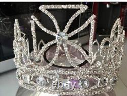 Royal King Crown Mens Crystal Silver Plated Prince Crowns Tiaras Full round