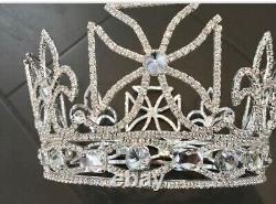 Royal King Crown Mens Crystal Silver Plated Prince Crowns Tiaras Full round