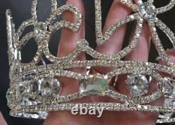 Royal King Crown Mens Crystal Silver Plated Prince Crowns Tiaras Full round