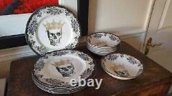 Royal Stafford England 12 Piece Dinner Set Crown King Scull 6 Plates & 6 Bowls