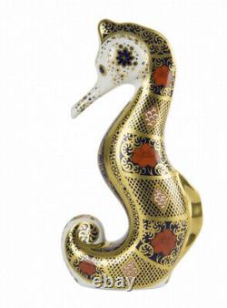 Royal crown derby Old Imari Solid Gold Band Seahorse Paperweight, Brand New