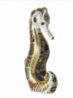 Royal crown derby Old Imari Solid Gold Band Seahorse Paperweight, Brand New