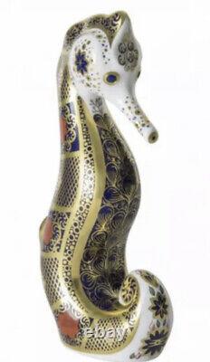 Royal crown derby Old Imari Solid Gold Band Seahorse Paperweight, New, Rare