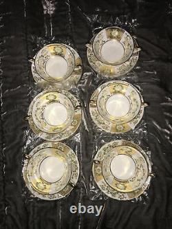 Royal crown derby, green panel 6Cream Soup Bowls, 6 Matching Saucers