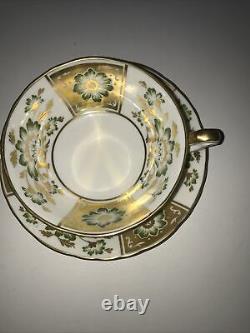 Royal crown derby, green panel 6Cream Soup Bowls, 6 Matching Saucers