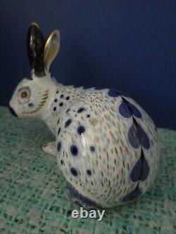 Royal crown derby paperweight Old English Rabbit -Blue2008, gold stopper, boxed