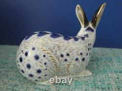 Royal crown derby paperweight Old English Rabbit -Blue2008, gold stopper, boxed