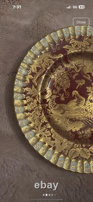 Royal crown derby plate paradise maroon red and gold gilt