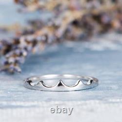 Sea Waves Royal Crown Engagement Ring Stackable Band Women 14k White Gold Plated