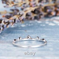 Sea Waves Royal Crown Engagement Ring Stackable Band Women 14k White Gold Plated