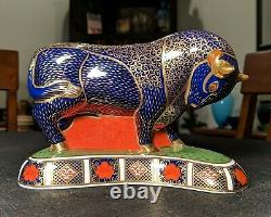 Signed Royal Crown Derby Large Bull withSilver or Gold Stopper. Paperweight