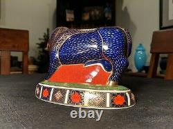 Signed Royal Crown Derby Large Bull withSilver or Gold Stopper. Paperweight