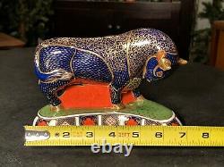 Signed Royal Crown Derby Large Bull withSilver or Gold Stopper. Paperweight