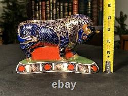 Signed Royal Crown Derby Large Bull withSilver or Gold Stopper. Paperweight