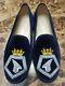 Stubbs & Wootton Crown Royal Embroidered Navy Velvet Loafer Mens 9.5 Shoes