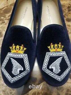Stubbs & Wootton Crown Royal Embroidered Navy Velvet Loafer Mens 9.5 Shoes