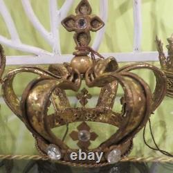 Victorian Royal Crown Replica Sculpture Set of 2 Antiqued Gold Vintage Decor