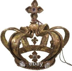 Victorian Royal Crown Replica Sculpture Set of 2 Antiqued Gold Vintage Decor