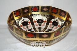 Vintage Royal Crown Derby Old Imari 1128 Solid Gold Band 8 Octagonal Bowl Boxed